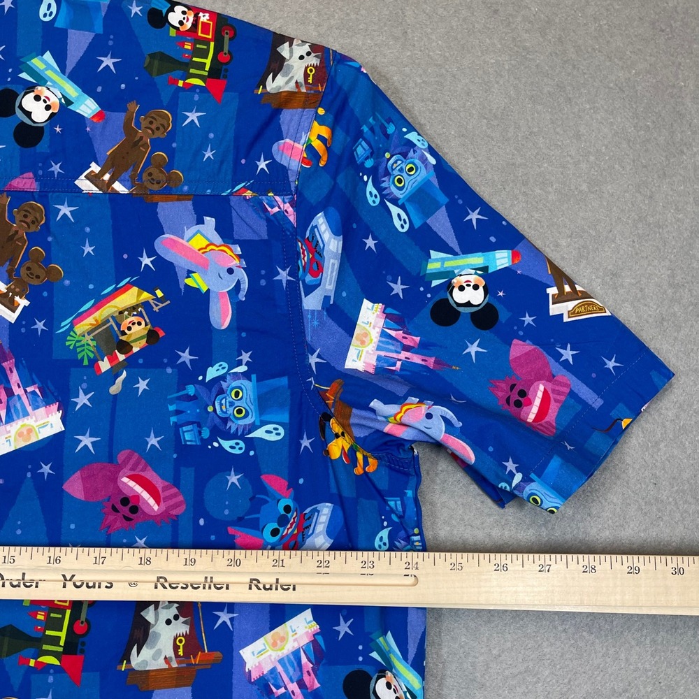 Disney Parks Hawaiian Shirt Mens Large Blue Joey Chou Artist Castle Print AOP - Picture 9 of 10